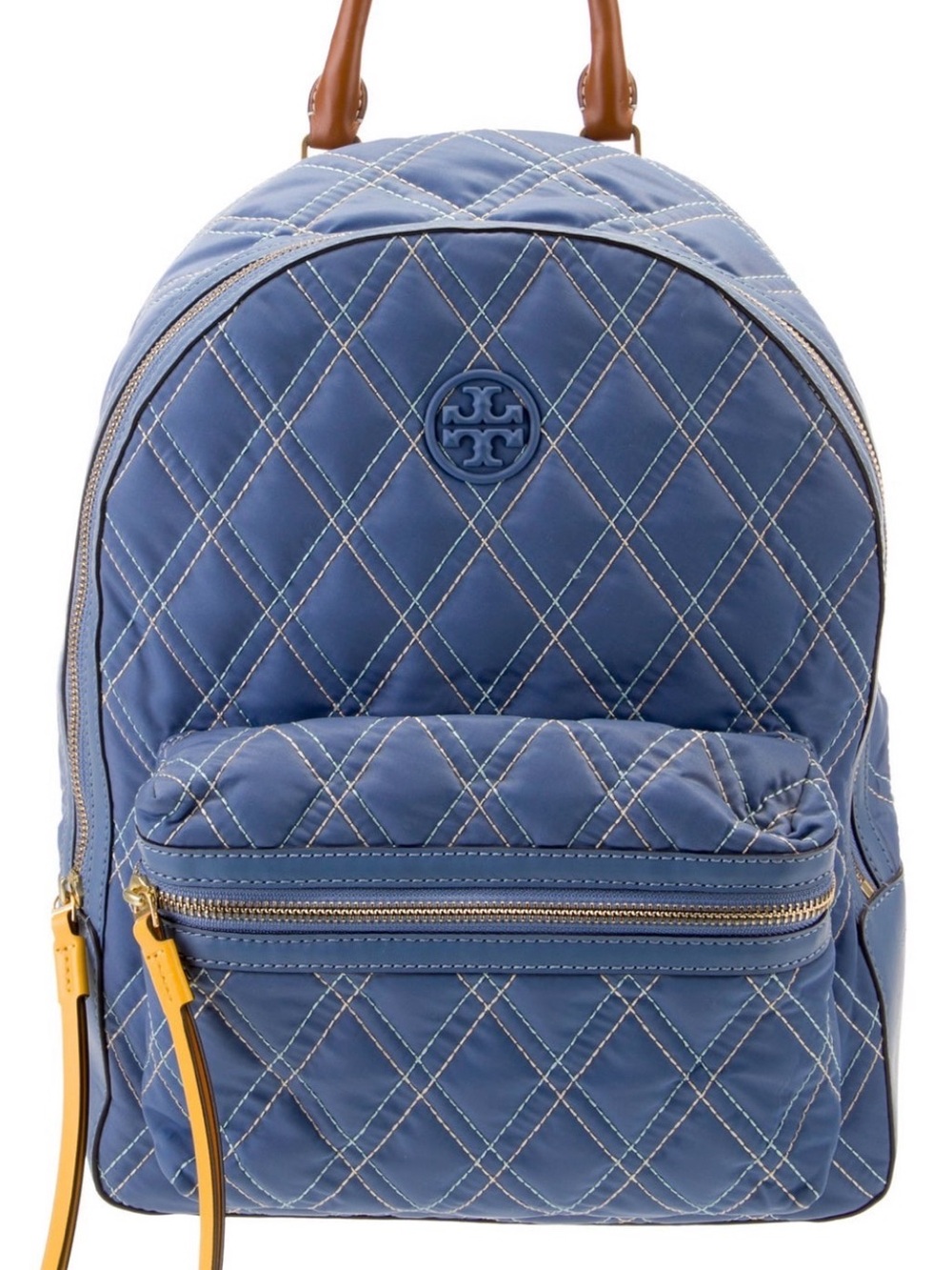 Tory Burch Quilted Blue Backpack with Tan Handles